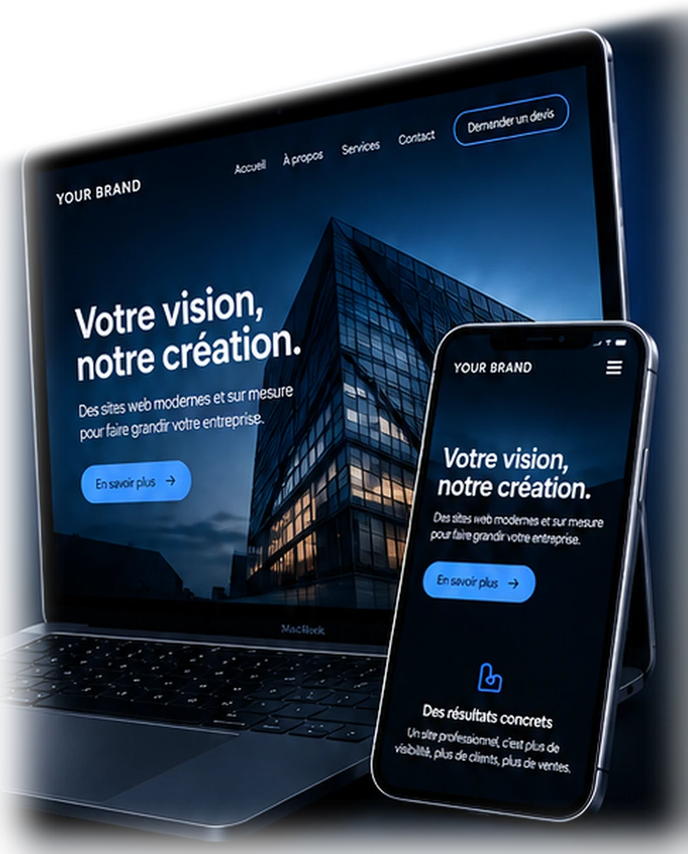 Ordinateur et téléphone affichant un site réalisé par Velora